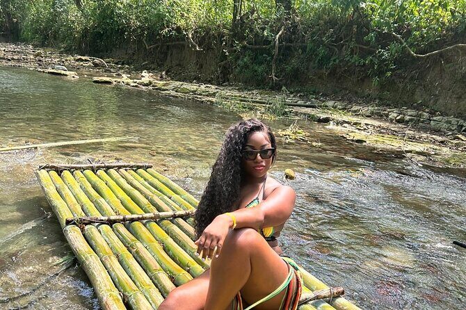Bamboo Rafting & Horseback -dunns river Transportation Included - Step 1: Bamboo rafting along a calm river in Montego Bay