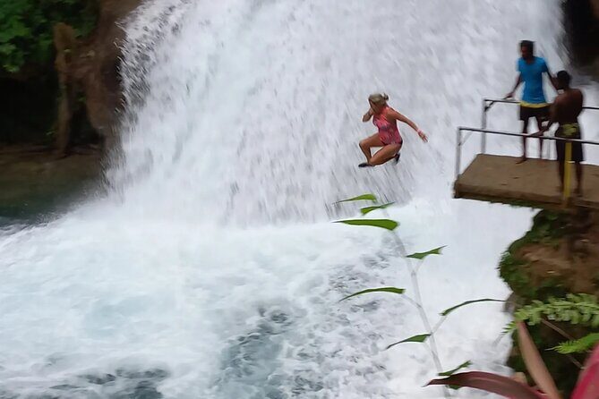 Blue Hole Adventure Ocho Rios. - Main pool platform time: headfirst jump, backflip, or keep it simple