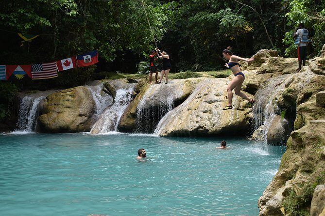 Blue Hole plus Secret Falls and Dunns River Falls Combo from Falmouth Hotels - From Falmouth Hotels: a full-day water plan without car stress