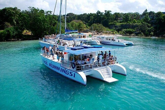 Dunn's River Falls Party Cruise, Blue Hole with Snorkeling, free beverages - The big idea: two icons and a party boat, all together