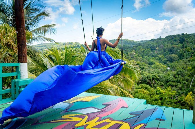 Jamaica Swing Drone Photoshoot with Dress Lunch and Transport - Flying Dress Rental and Styling Help: Why Your Photos Look Natural