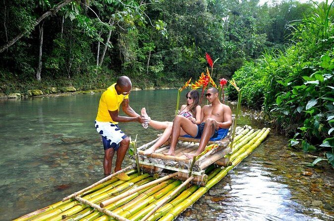 Private Bamboo Rafting along Great River with Pickup - Limestone feet massage (and jungle socks) plus coconut juice moments